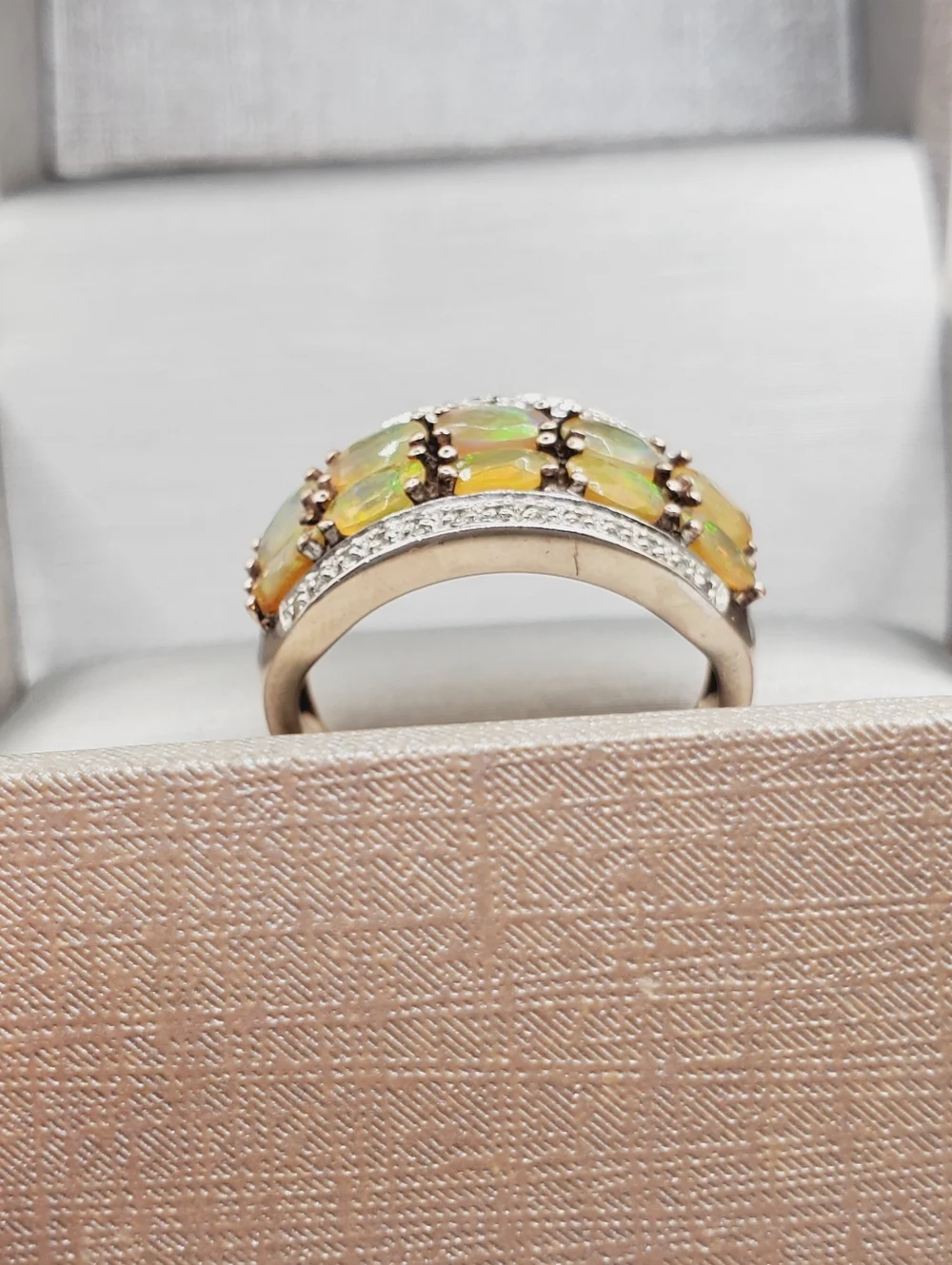 Opal Multi-Row Band Ring - Yellow Gold - 925 Sterling Silver